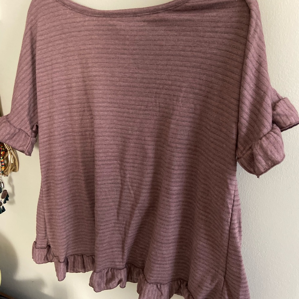 Striped cotton ruffled back cross over shirt
